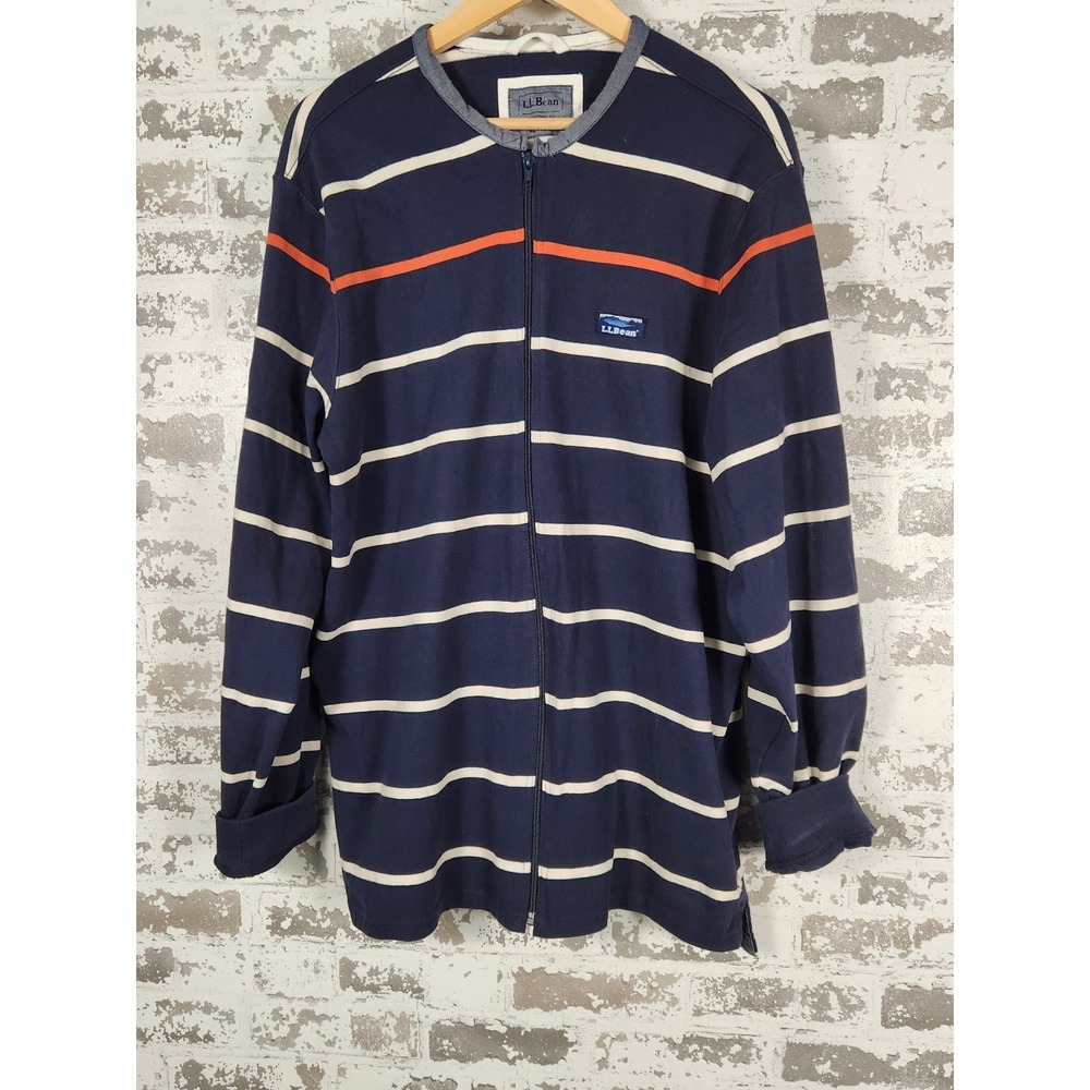 LL Bean Rugby Hoodie Mens‎ XL Blue Full Zip Traditional Fit Preppy